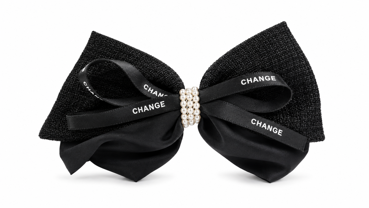 Kaiso Tweed and Satin Layered Bow Hair Clip with Pearl Accents