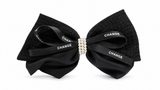 Kaiso Tweed and Satin Layered Bow Hair Clip with Pearl Accents