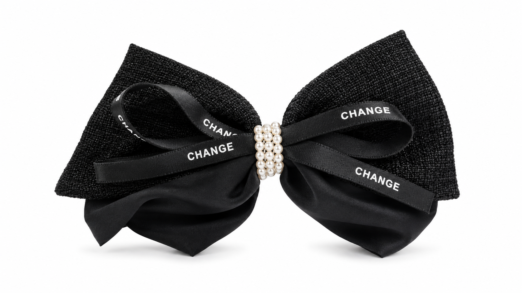Kaiso Tweed and Satin Layered Bow Hair Clip with Pearl Accents