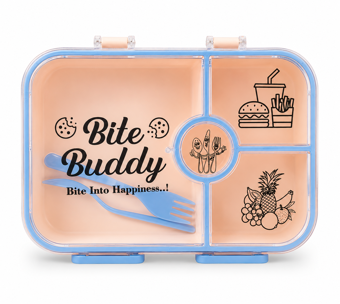 Kaiso Bite Buddy 4-Compartment Kids Bento Lunch Box | Leak-Proof & BPA-Free Tiffin for School.