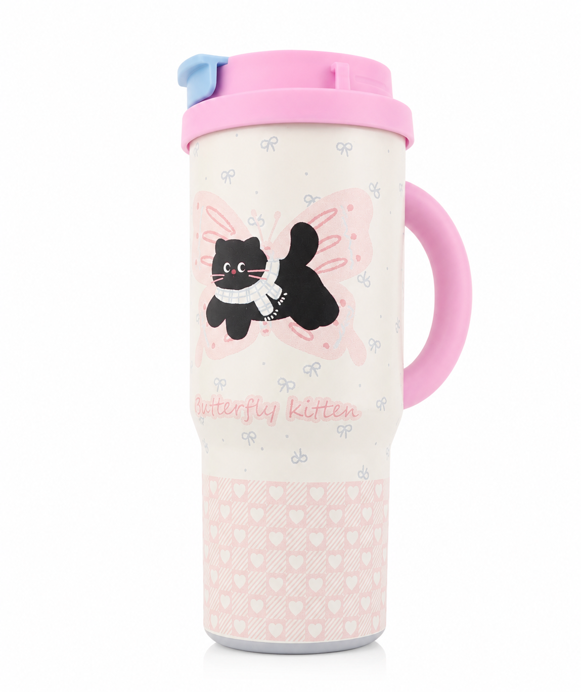 Kaiso Butterfly & Kitten Print Stainless Steel Insulated Tumbler with Straw – 1200ml