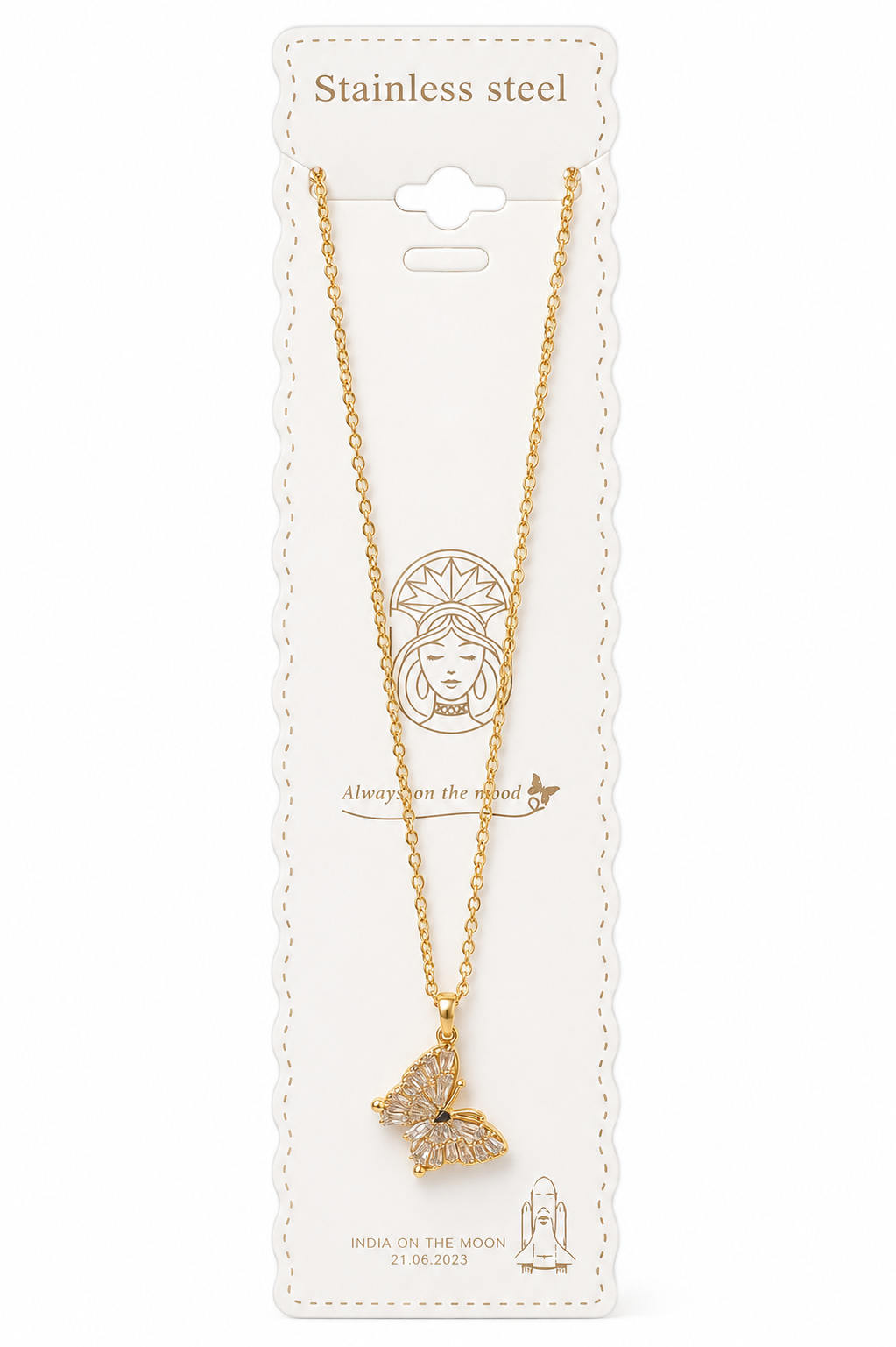 Kaiso Gold-Plated Stainless Steel Butterfly Pendant Necklace for Women and Girls