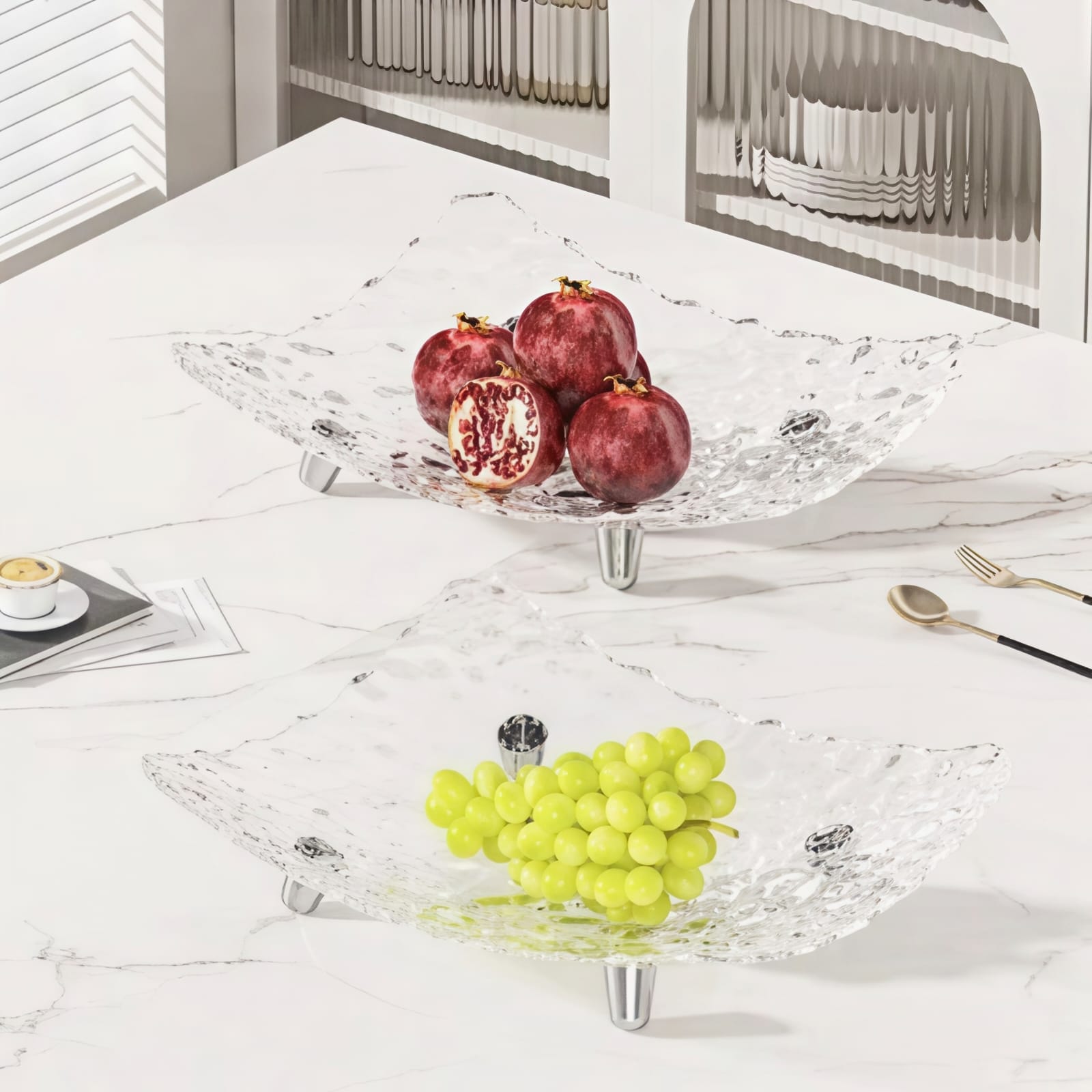Kaiso Luxury Hammered Glass Fruit Serving Dish - Elegant Centerpiece Platter for Dining Table