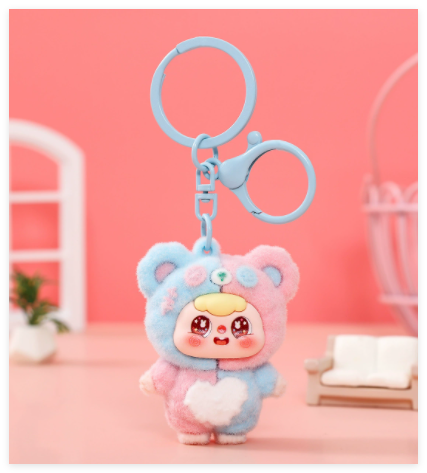 Kaiso Kawaii Metal Keychain, Flocked Bag Charm