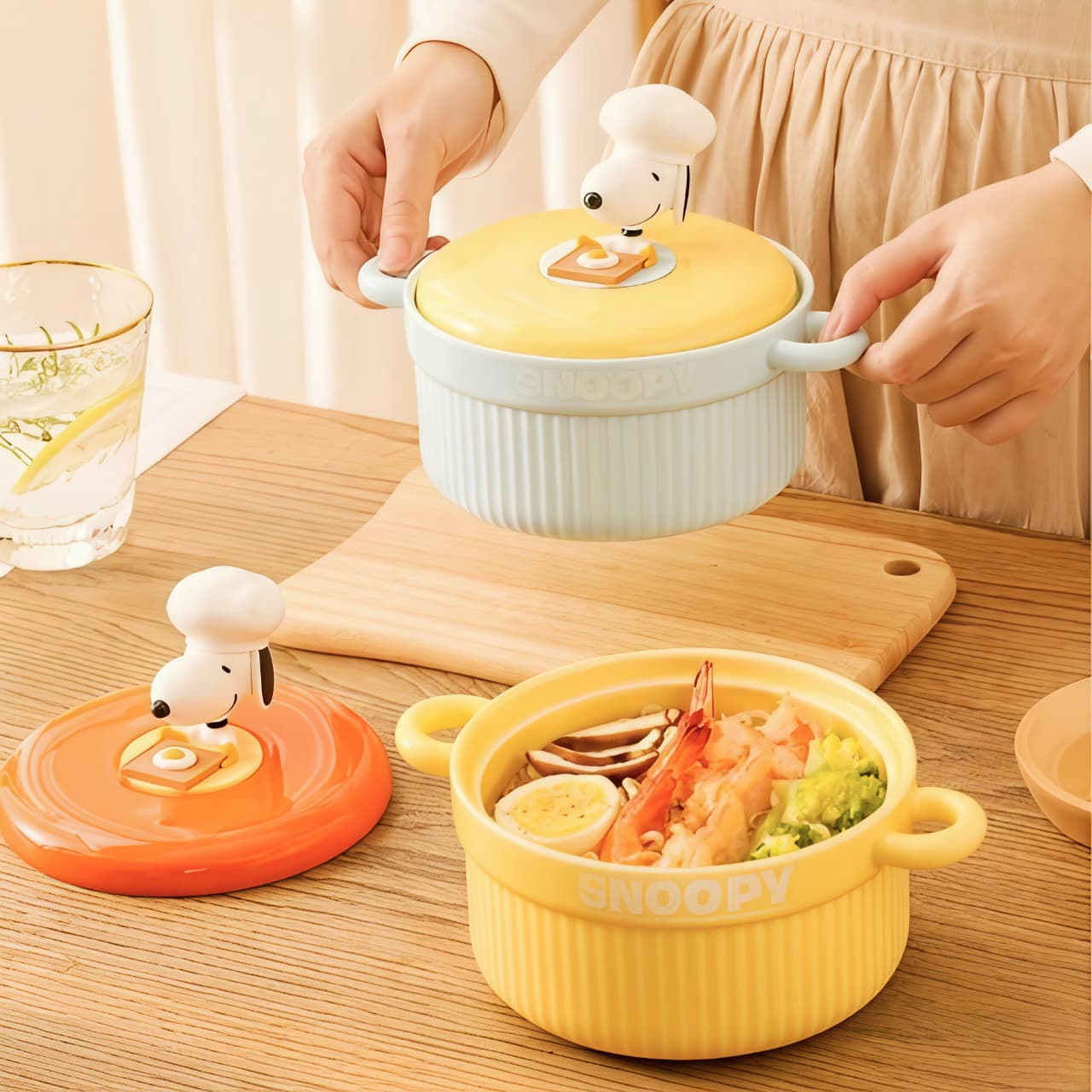Kaiso Snoopy Chef Ceramic Bowl with Lid and Handles