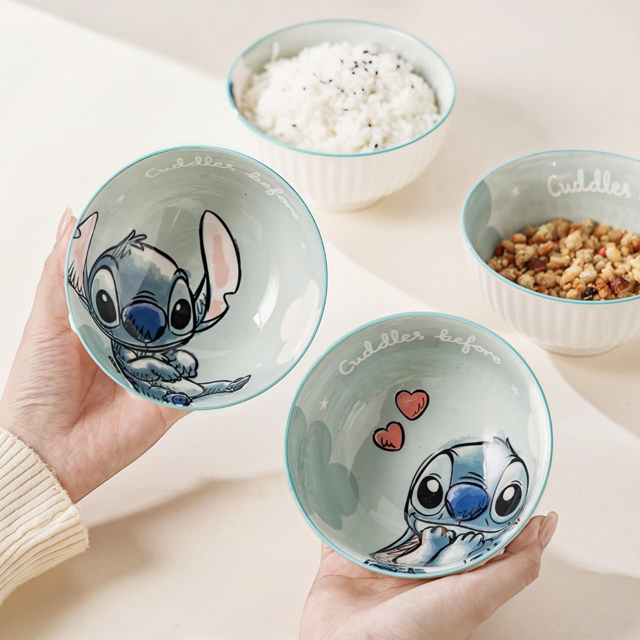 Kaiso Stitch 4-Piece Ceramic Rice and Soup Bowl Gift Set