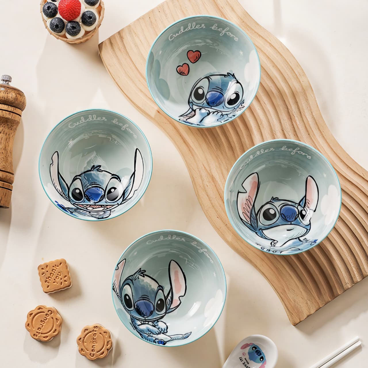 Kaiso Stitch 4-Piece Ceramic Rice and Soup Bowl Gift Set