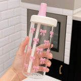 Kaiso Cute Bow Tumbler Cup – Aesthetic Reusable Straw Bottle with Lid