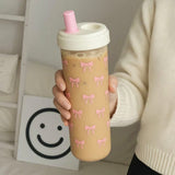 Kaiso Cute Bow Tumbler Cup – Aesthetic Reusable Straw Bottle with Lid