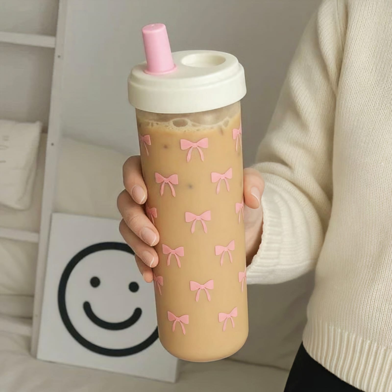 Kaiso Cute Bow Tumbler Cup – Aesthetic Reusable Straw Bottle with Lid