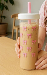 Kaiso Cute Bow Tumbler Cup – Aesthetic Reusable Straw Bottle with Lid